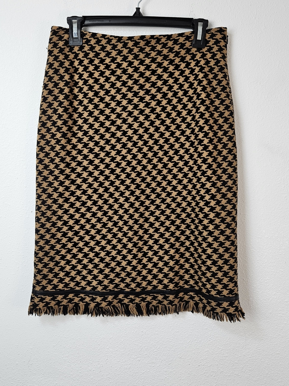 I.N.C Houndstooth Fringe Pencil Skirt - Black & Camel Size 8 Lined